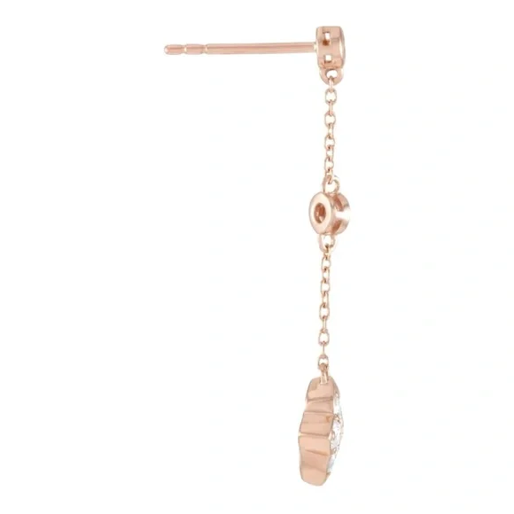 14K Genuine Rose Gold Diamond Dangle Drop Earrings - Picture 3 of 10